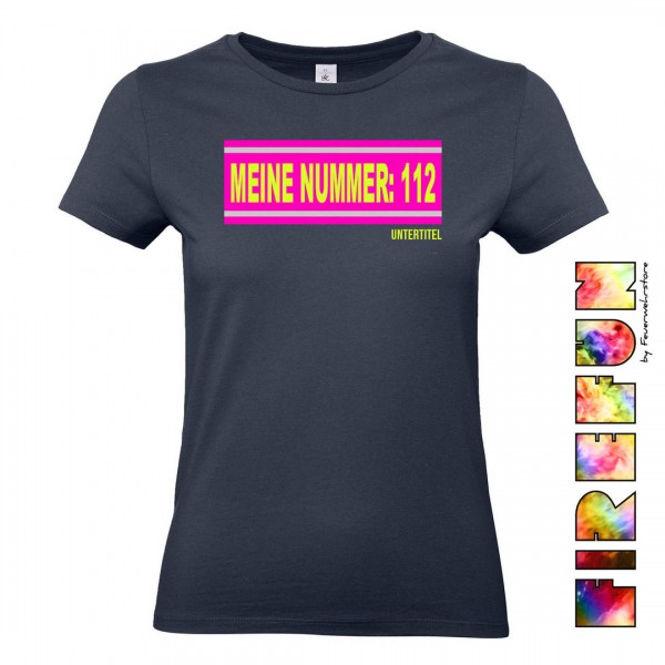 FIREFUN - Damen T-Shirt mit Aufschrift "MEINE NUMMER: 112" PINK EDITION
