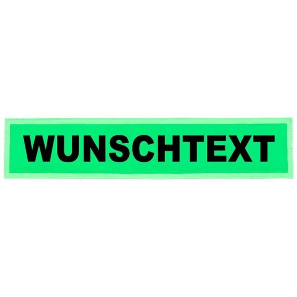 Rückenschild 38 x 8 cm mit Wunschtext | leuchtgrün | glänzend | ein- oder zweizeilig | Klett