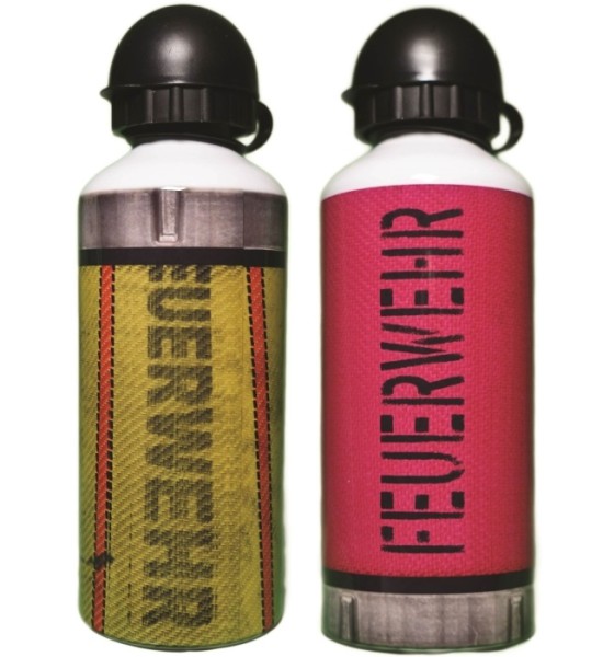 FIREBOTTLE "Feuerwehrschlauch" gelb/pink | Trinkflasche 600ml mit zwei Verschlüssen & Karabiner